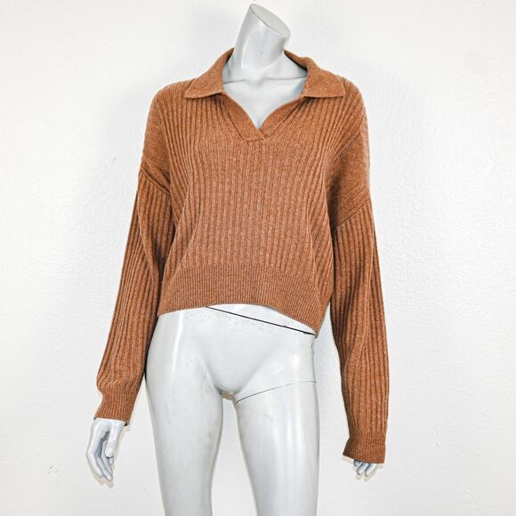 Rag & Bone NY Small Maxine Ribbed Polo Sweater in Camel Brown - Picture 2 of 10